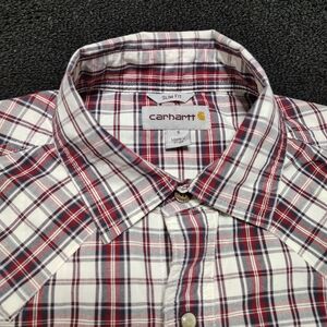 Carhartt Red White Slim Fit Pearl Snap Plaid Button Down Shirt Mens Size Small